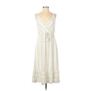 LOFT Beach Ivory/blue Feminine Striped Ruffled Midi Mid Length Casual Dress S